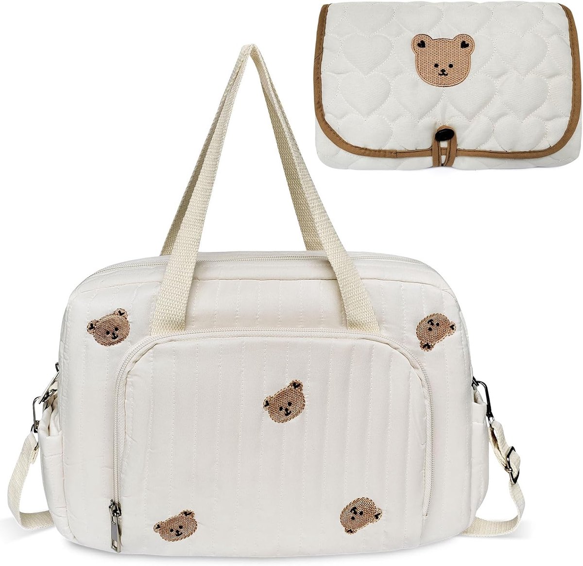 SnelShoppen - Multifunctionele Baby Luiertas - Medium Maternity Bag met Verstelbare Schouderband, Katoenen Beer Design, Ideaal voor Babyverzorging, Re