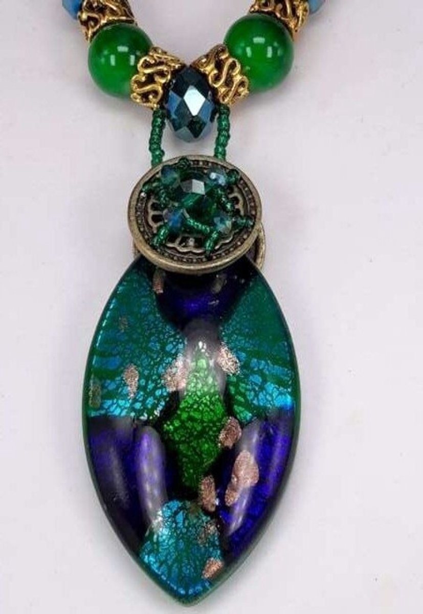 hanger - sieraad - murano - blauw/groen - kralen - ovaal - cadeau tip
