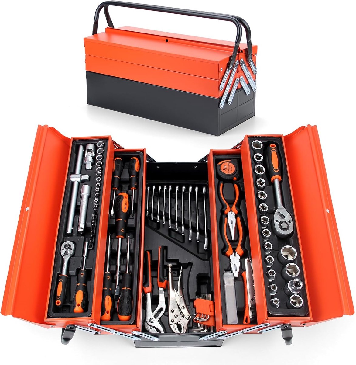 SnelShoppen - 85-delige Handgereedschap Set, Steeksleutel Set met Metalen Gereedschapskoffer, Ratelsleutel Set, Multi-Functioneel Gereedschap voor Hui