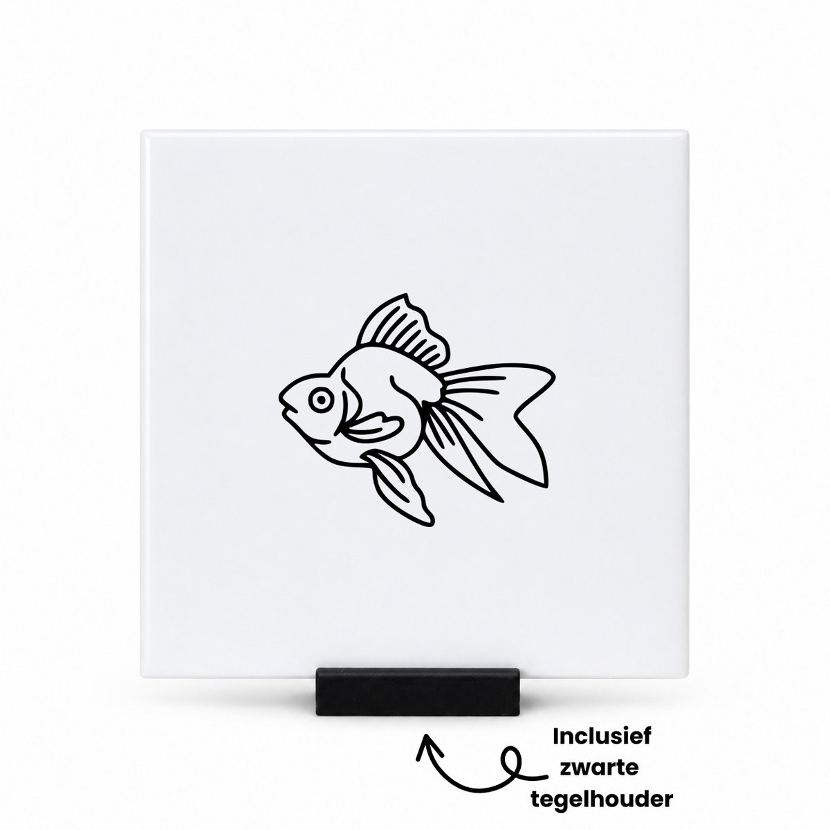Hacebo Goudvis tegeltje met tegelhouder - Goudvis - goudvis liefhebber - tegeltjes met tekst - Huisdier - spreuktegels - 10.8x10.8 CM Wit