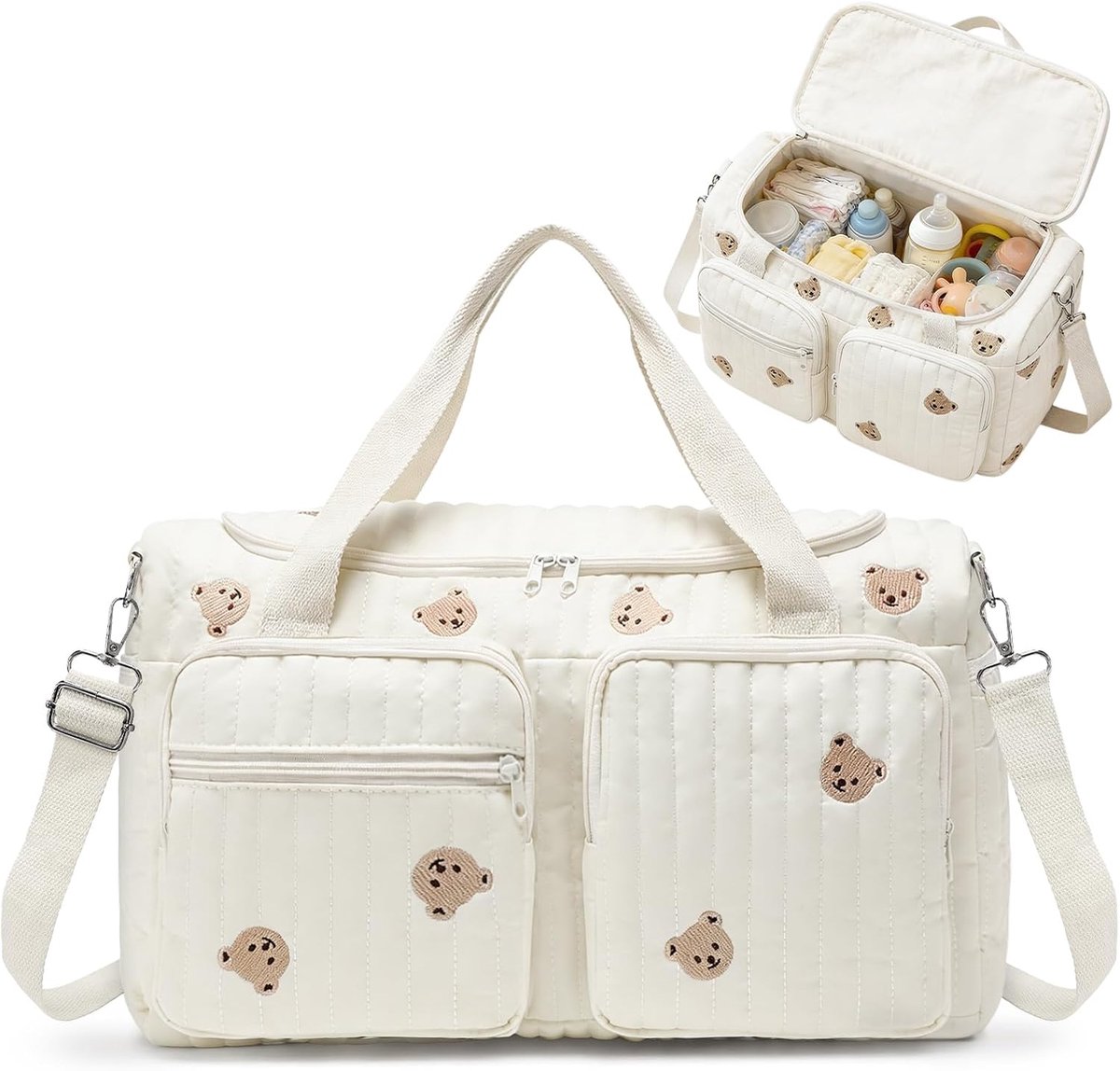 SnelShoppen - Grote Baby Luiertas, Zachte Quilted Katoen, 27L, Veelzijdige Mama Tas, Ideaal voor Ziekenhuis, Reizen, Kinderwagens, Embroidery Design