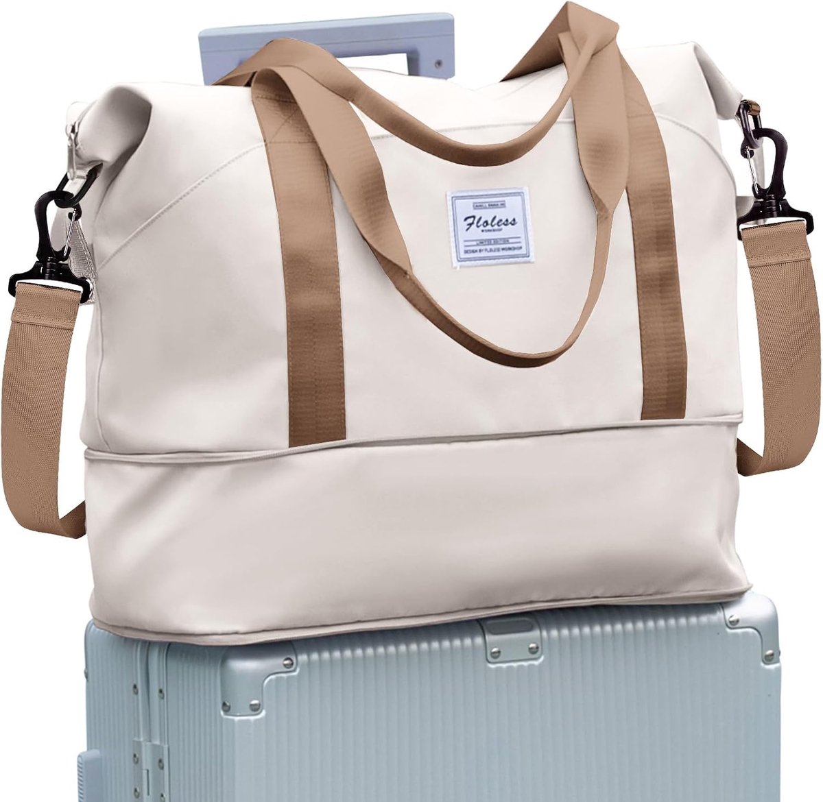 SnelShoppen - Sporttas Vrouwen 40x20x25 cm - Waterproof Reisbag - Weekendtas - Ryanair Handbagage - Fitness & Zwemtas - Duffle Bag - Beige Bruin