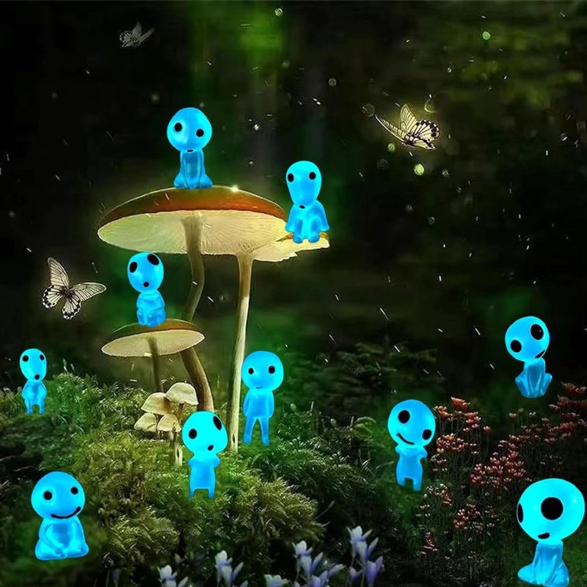 SnelShoppen - Pack van 10 Luminous Garden Decoration Figuren - Miniatuur Elfen en Prinsessen van Resin voor Tuin, Bloempotten, Micro Landschap - Blauw