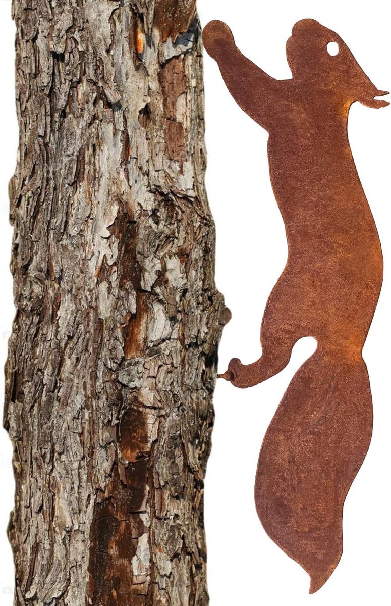 SnelShoppen - Rusty Squirrel Tuinsteker, Schattige Eekhoorn Tuindecoratie, Roest Patina, Houten Decoratie, Tuinaccessoire voor Buiten, Perfect voor Tu
