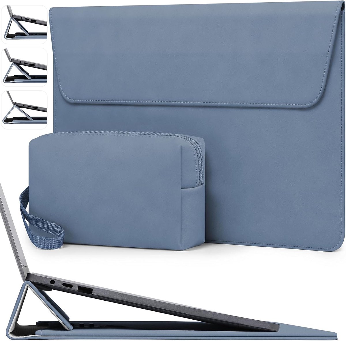 SnelShoppen - Laptop Sleeve 15-16 Inch met Verstelbare Stand voor MacBook en HP - Haze Blue - Bescherming en Stijl voor Werk en School