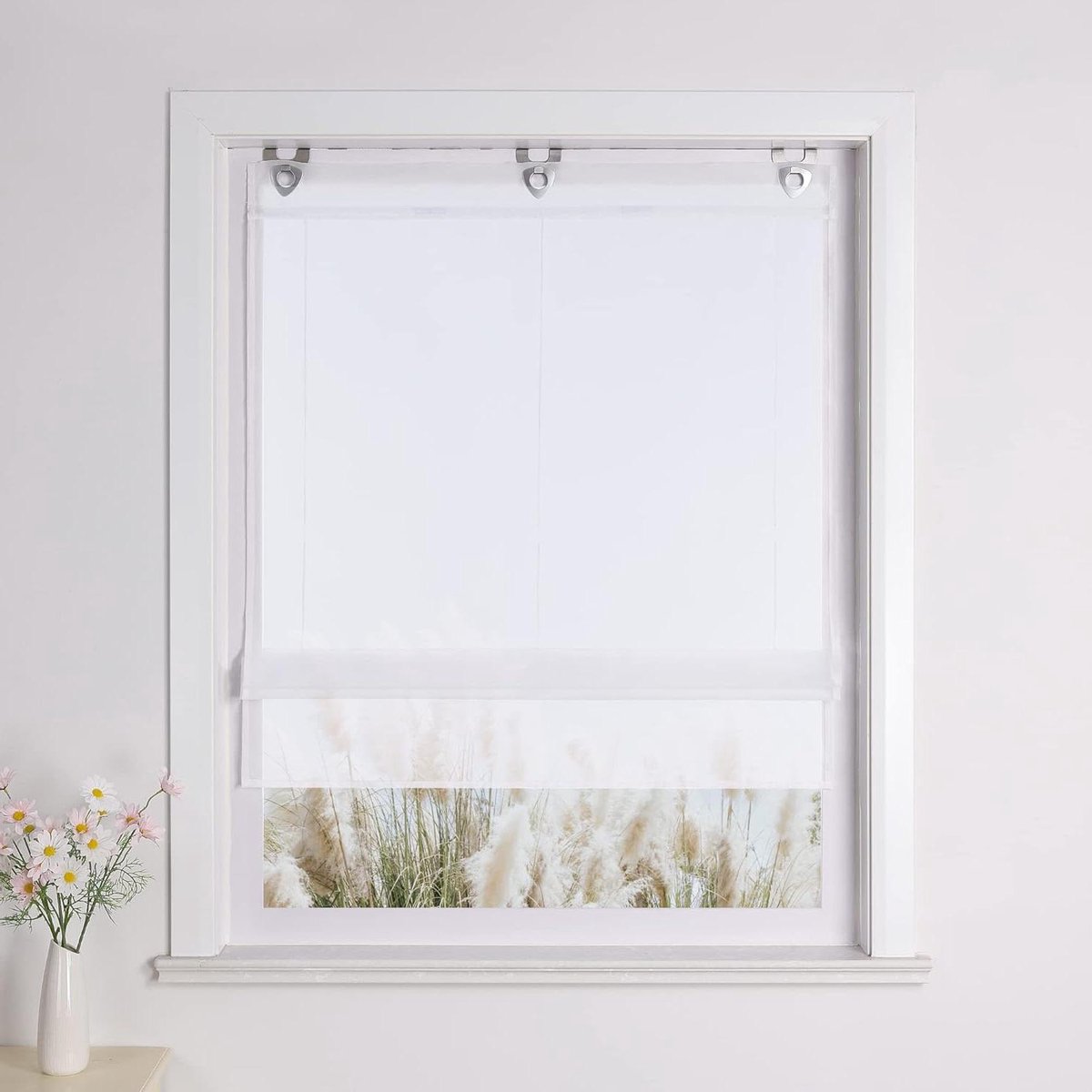 Voile Jaloezieën - Transparant Gordijn - Raam Decoratie - Zonder Boren - 80 x 130 cm - Wit
