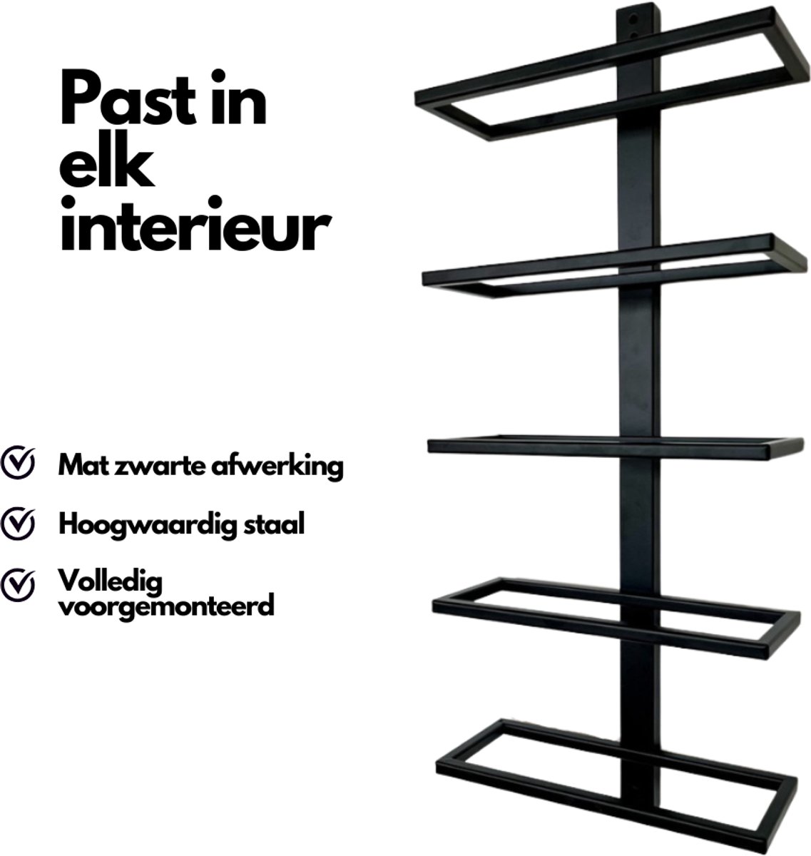 SINIA Living® - Wijnrek - 5 flessen - Wijnrek muur - Mat zwart - Metaal - Wijnrekken - Modern - Hangend wijnrek - Muur monteren - Industrieel - Wijnliefhebber - Wijnrek hangend - Wand - Vino - Wijnaccessoires - Aan de muur - wijnfleshouder — cadeau in Wonen & Interieur - foto 7