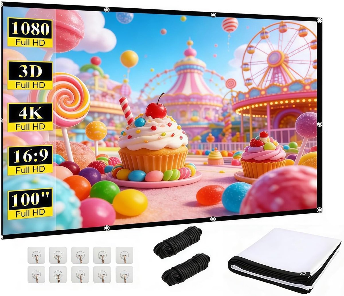SnelShoppen - Canvas Beamer 120 Inch 16:9 HD Projectiescherm - Vouwbaar, Antivouw, Dubbelzijdig, Draagbaar voor Thuis, School, Vergaderingen, Feest en