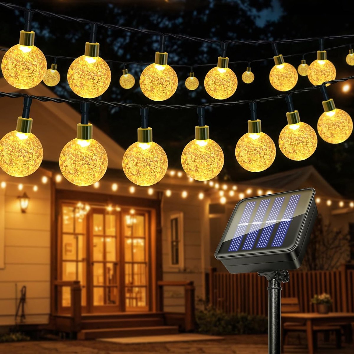 SnelShoppen - Lichtsnoer op Zonne-energie 11 m met 60 LEDs, Waterdichte Lichtketting IP65 voor Buiten, Warmwit, Perfect voor Tuin, Terras, Feest en Ke