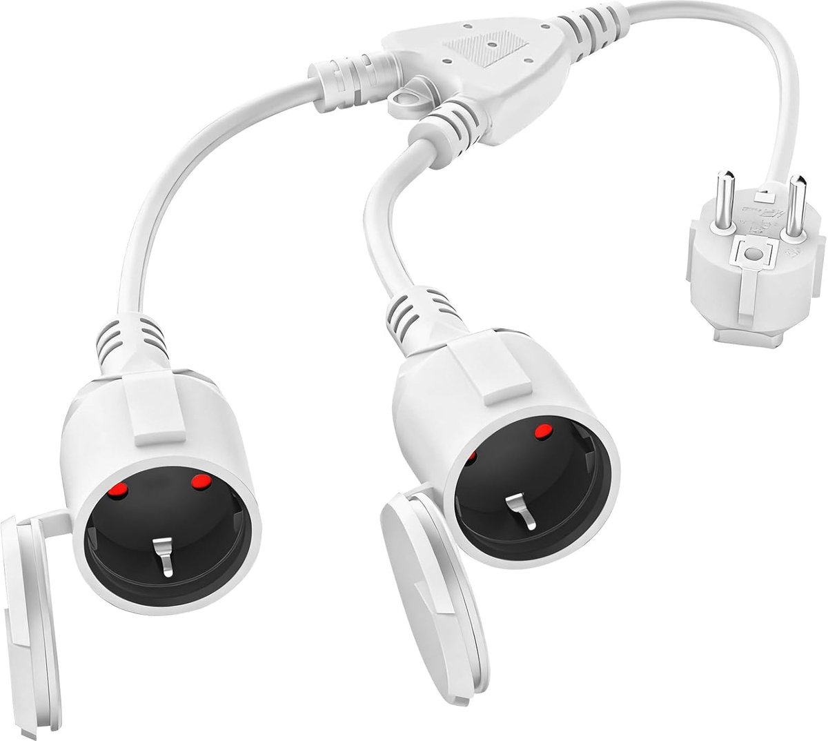 SnelShoppen - Dubbele Stekker voor Stopcontact, 16 A/250 V, Max 2 Schuko Sockets, IP44 Waterdicht, Verlengsnoer voor Thuis, Kantoor en Buiten, 1.5 mm²