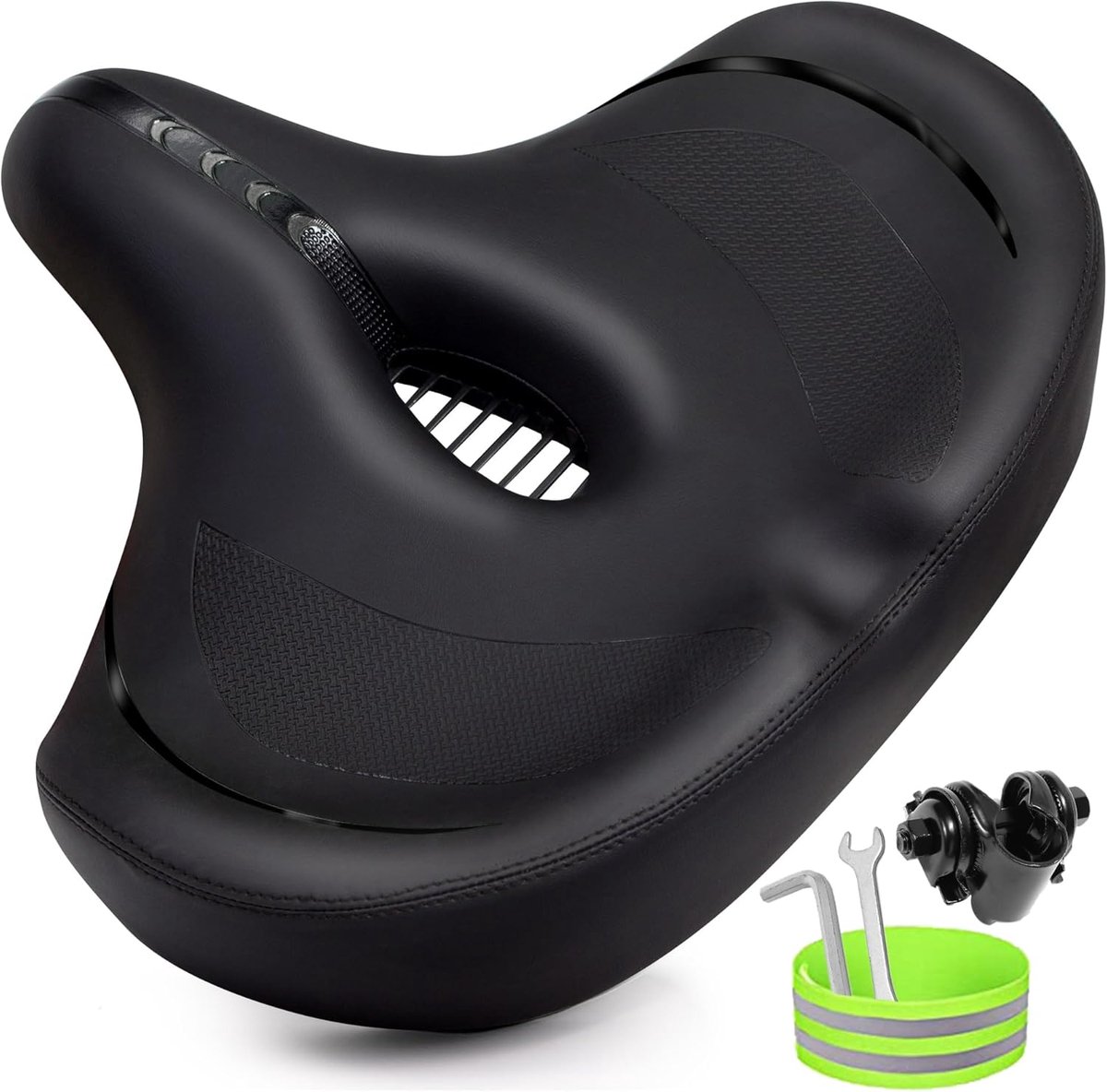 SnelShoppen - Extra Groot Fietszadel Dames en Heren, Comfortabel en Ademend, Ergonomisch Design, Zacht Kussen, Breed, Universeel voor Mountainbike, St