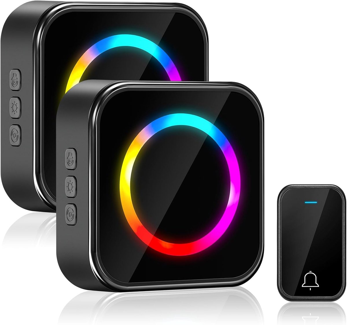 SnelShoppen - Waterproof Draadloze Buitenbel met 400 Meter Bereik, 2 Plug-in Ontvangers, 1 Transmitter, LED Licht, 4 Volume Niveaus en 63 Melodieën