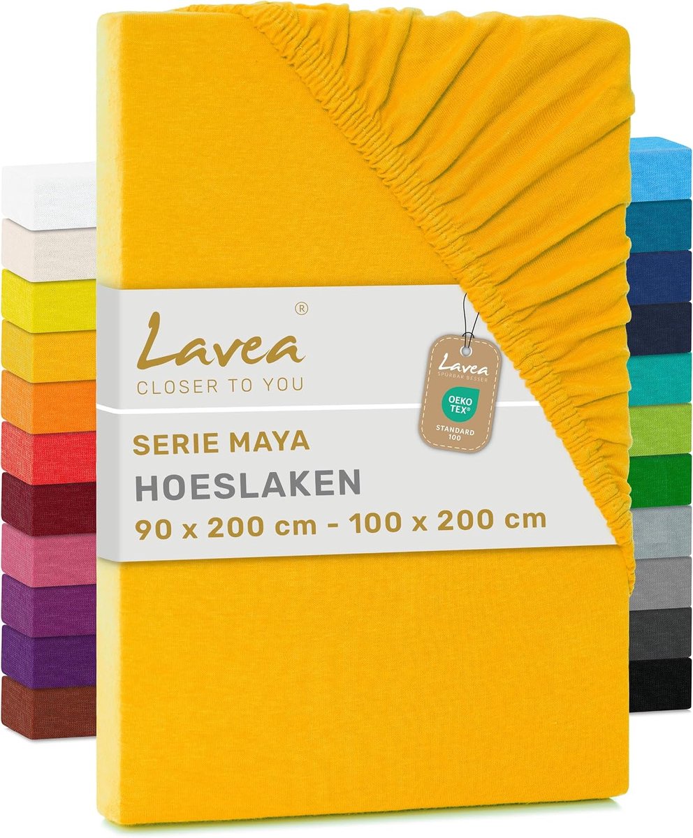 SnelShoppen - Fitted Sheet 90x200 cm - 100x200 cm - 100% Katoen Jersey - Ademend en Zacht - Geschikt voor Matrassen tot 20 cm - Gouden Geel