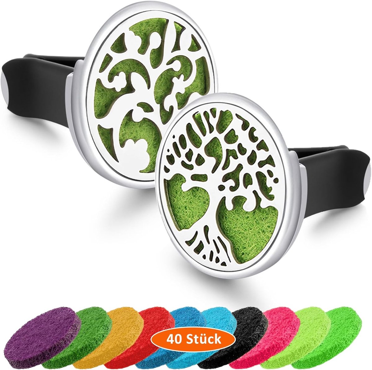 SnelShoppen - 2 Pcs Auto Aromatherapie Luchtverfrisser, RVS Ventilatie Clip, 40 Stuks Vervangende Vilt Pads Essentiële Olie Diffuser, Modern Design vo