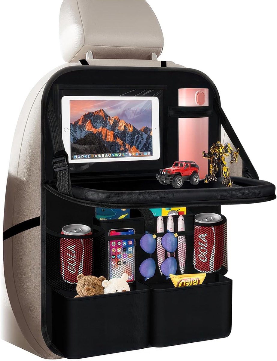 SnelShoppen - Car Seat Organiser met Vouwtafel, Multifunctioneel Waterdicht, Auto Achterbank Organizer met Tablet Tas en Veel Opbergvakken - Ideaal vo