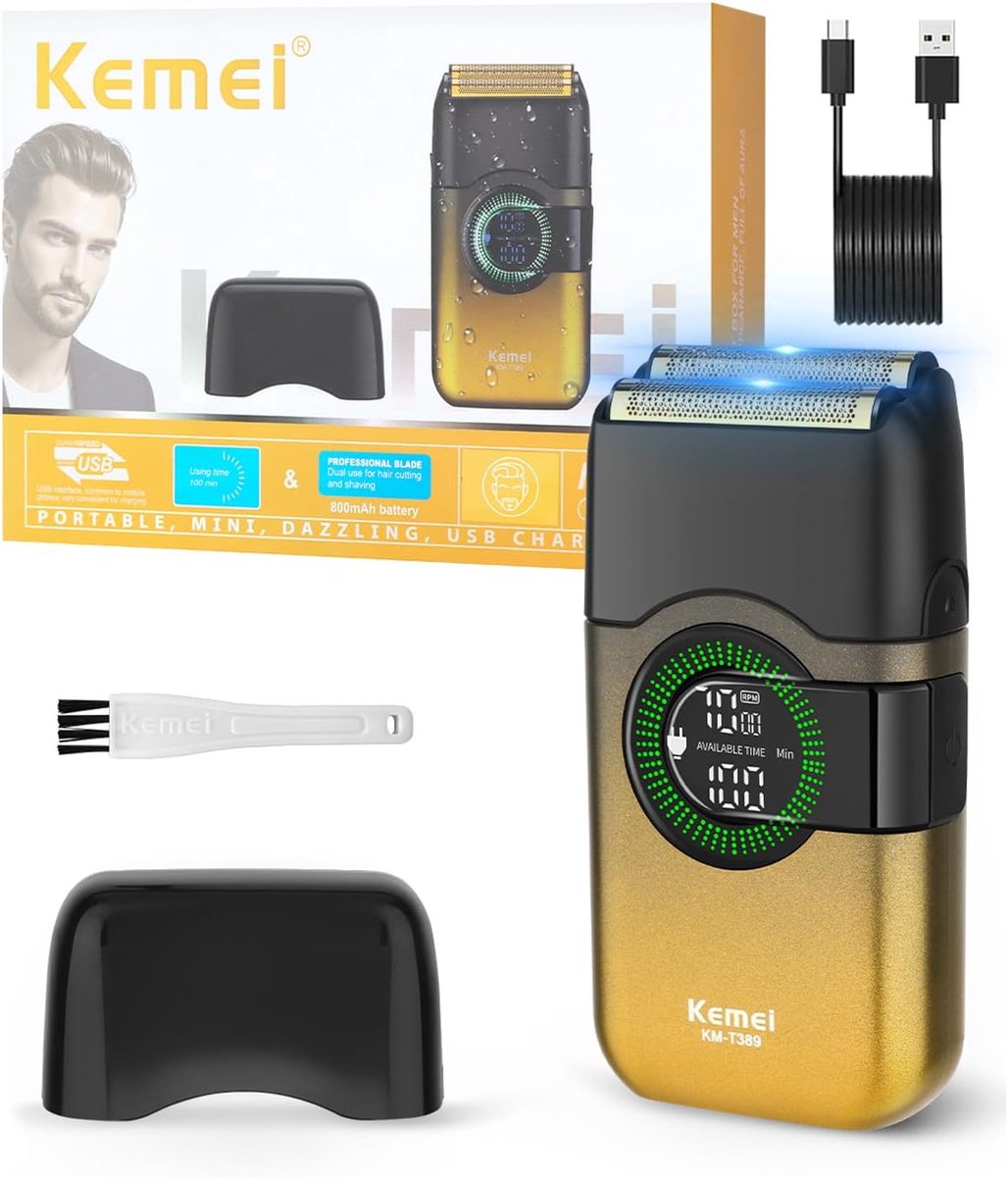 SnelShoppen - Elektrische Scheermachine voor Mannen, Dubbele Foliescheerapparaat met Drijvende Blades, Draadloze Baardscheerder, USB Type C Oplaadbaar