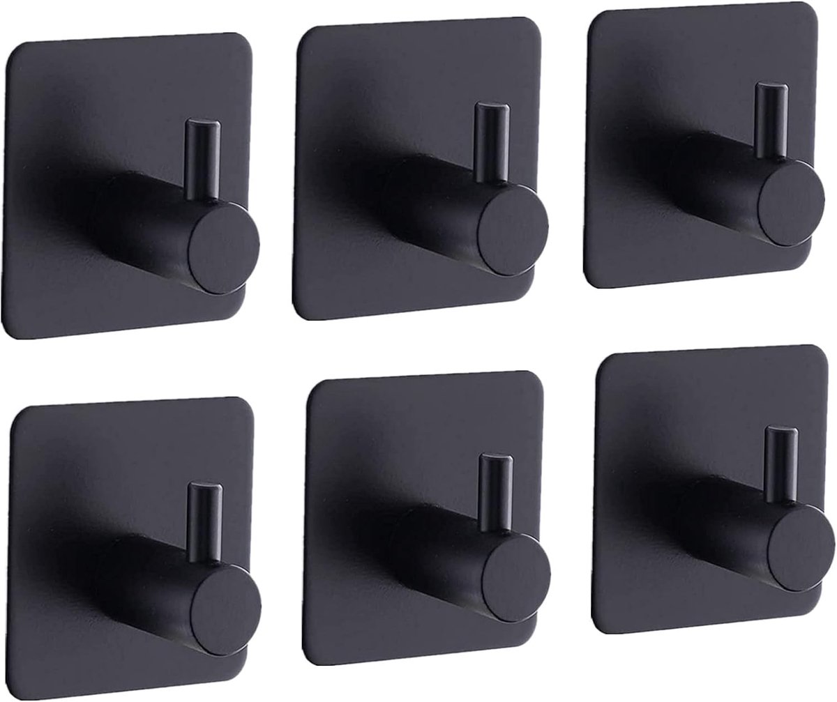 SnelShoppen - 6 Stuks Wandhaken Zonder Boren Zelfklevende Haakjes Zwart voor Badkamer, Keu