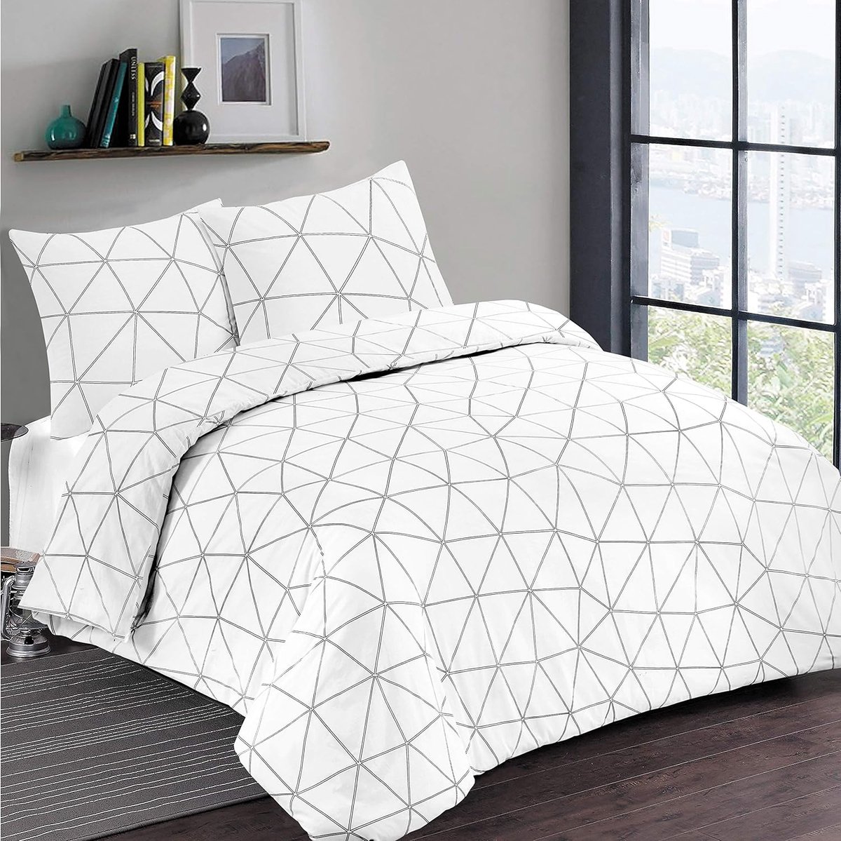 SnelShoppen - Duvet Cover Set 240 x 220 cm - 100% Katoen - Hugo Grey - Inclusief 2 Kussenslopen 65 x 65 cm - Zacht en Comfortabel - Oeko-Tex Gecertifi
