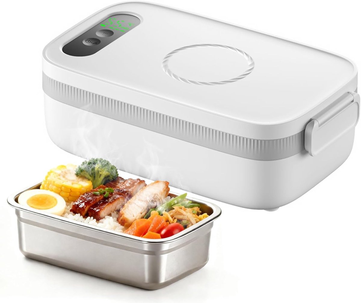SnelShoppen - Elektrische Lunch Box 1 Liter, Draagbare Lunchbox met Timer en Instelbare Verwarmfunctie, Ideaal voor Werk, Camping, Auto en Reis
