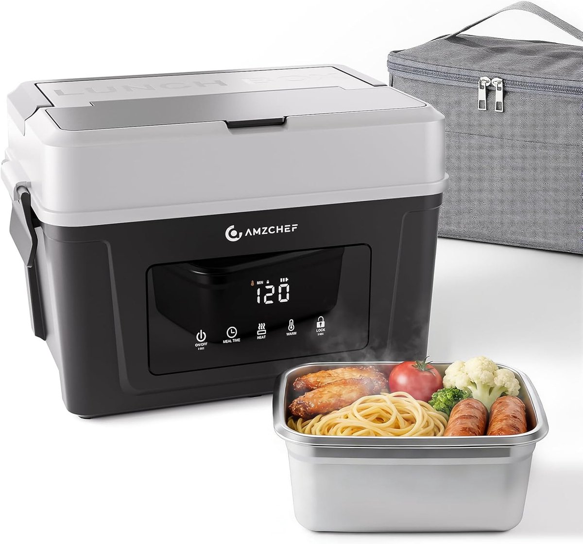 SnelShoppen - Elektrische Lunchbox 1.5L met 18.000 mAh Batterij, Vijfzijdige Verwarming, Timer & Warmhoudfunctie - Ideaal voor Kantoor, Auto en Bouwpl