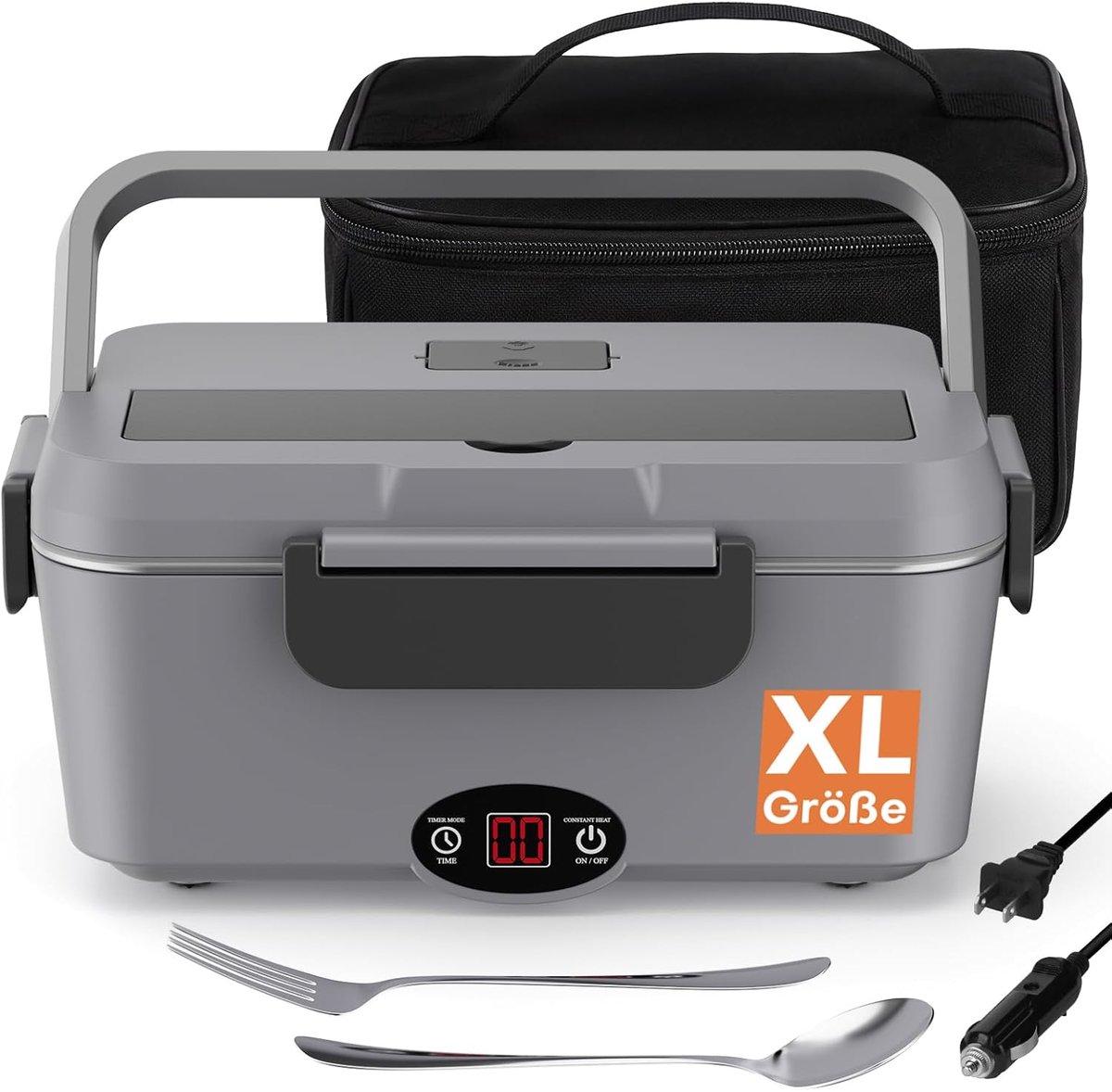 SnelShoppen - Elektrische Lunch Box 1.8L met RVS Binnencontainers, 12V/220V Dubbele Spanningsoptie, Snelle Verwarmer voor Werk, Auto, Kamperen