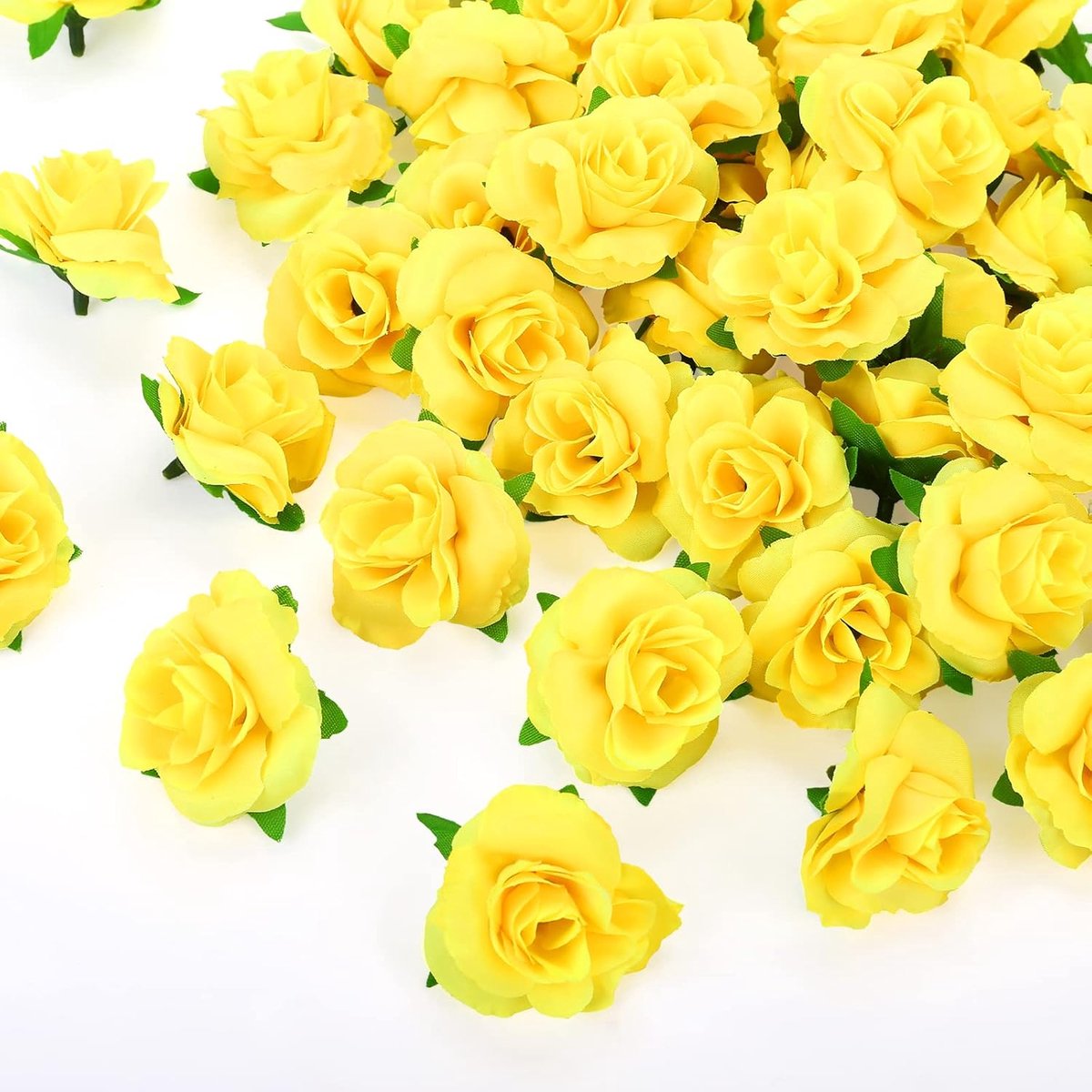 SnelShoppen - Pack van 50 Kunstbloemen Rozenkoppen, Gele Silk Bloemen voor Bruiloft, Feest, Decoratie, DIY, Diameter 4 cm