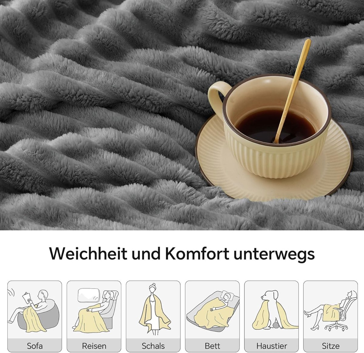 SnelShoppen - Gestreepte Decoratieve Flanellen Fleece Dekens voor Bed en Bank, 150x200cm, Grijs, Perfect voor Thuisgebruik, Slaapkamer, Woonkamer, Coz