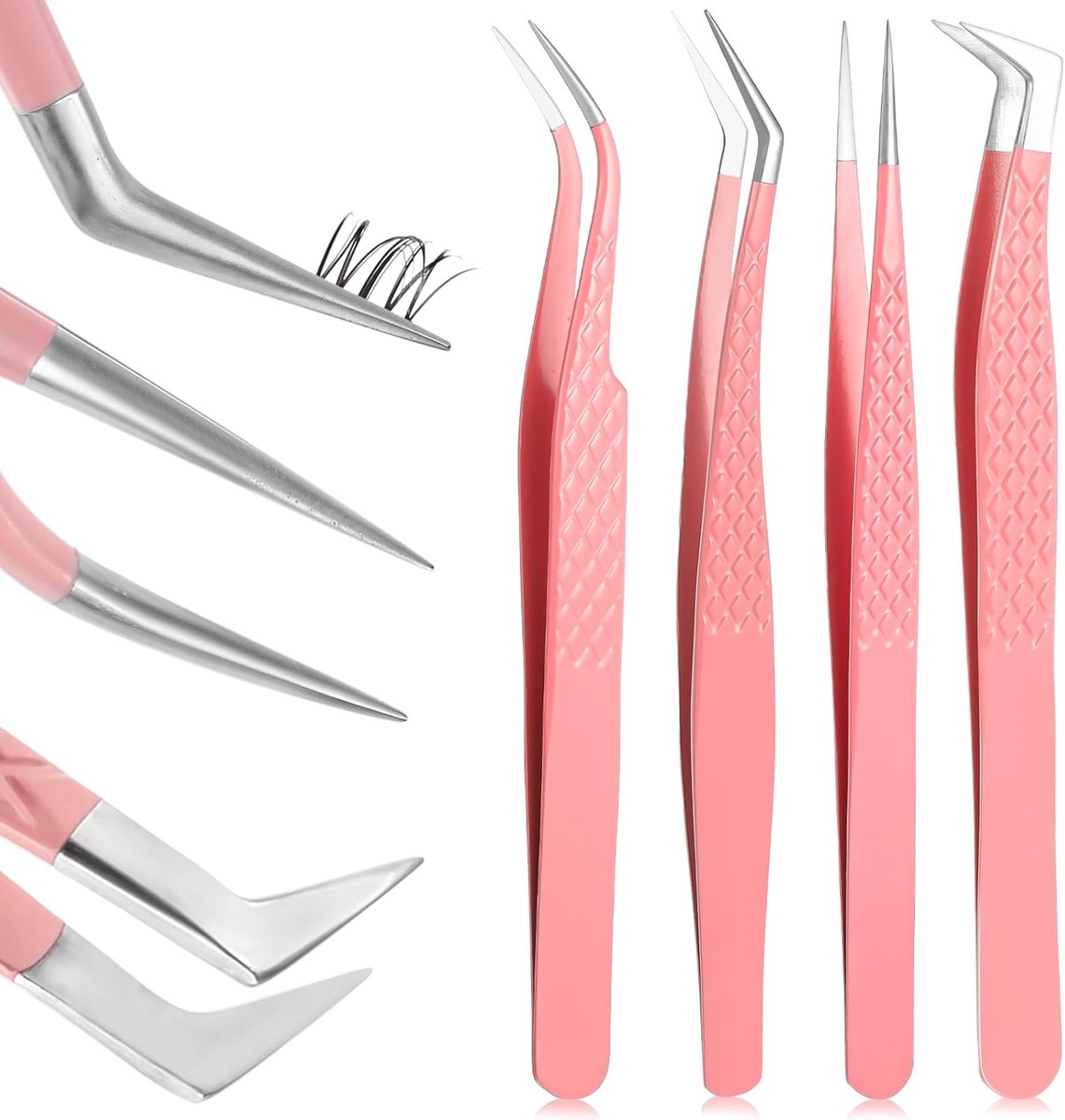SnelShoppen - 4-delige RVS Wimperpincet Set - Professionele Eyelash Tweezers - Puntig, Recht, Gebogen - Voor Wimperextensions en Make-up Toepassingen
