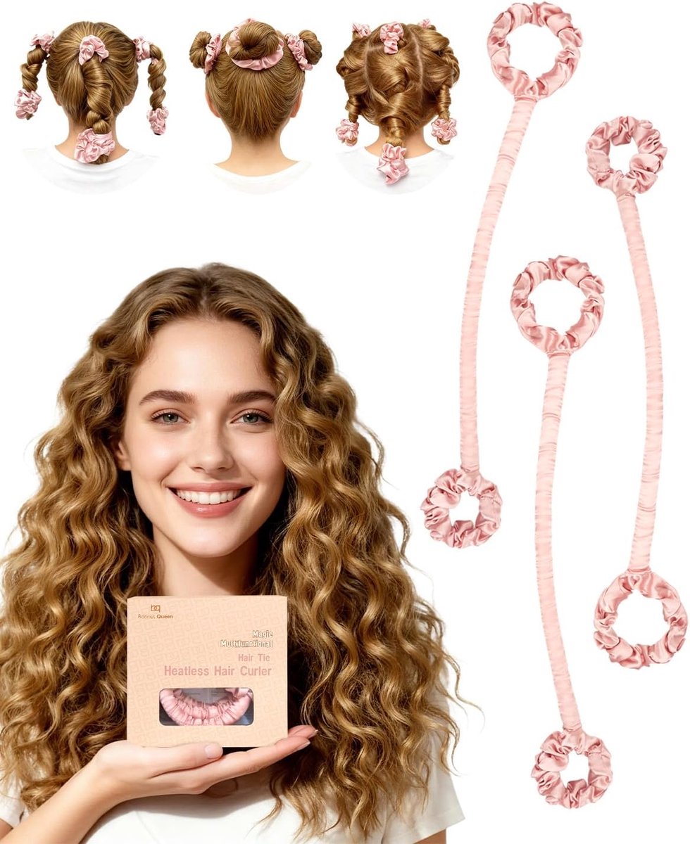 SnelShoppen - Satin Heatless Curling Rod Headband Haar Krullers Set voor Zachte Krullen, 30cm, 3 Stuks, Roze, Perfect voor Slaap, Geen Hitte, Ideaal v