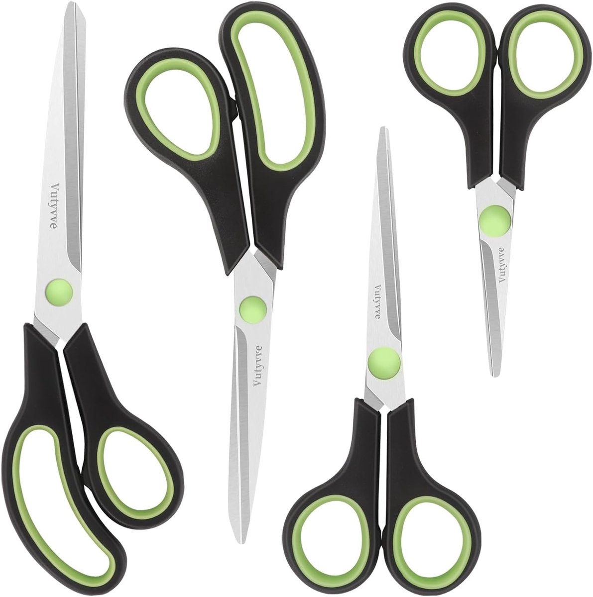 SnelShoppen - Schaar Set van 4 - RVS Scharen met Soft Grip Handvat - Ergonomisch en Duurzaam - 13cm, 15.5cm, 21.5cm, 25.2cm - Zwart en Groen - Voor Th
