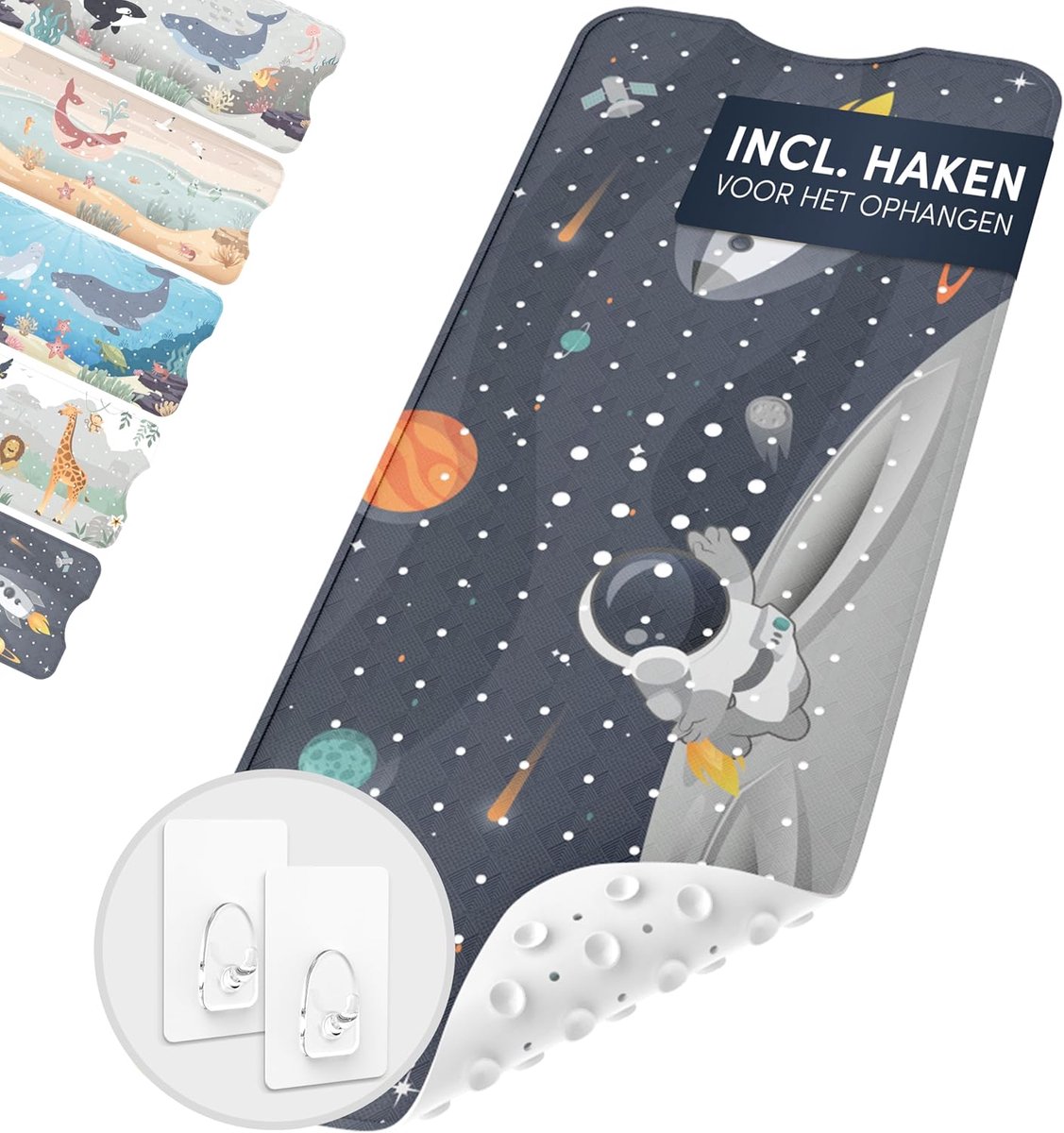 SnelShoppen - Non Slip Badmat voor Kinderen - 100% BPA Vrij - Antislip Badmat voor Badkuip - Schimmelbestendige Badmat - Inclusief 2 Hanghaken - Ideaa