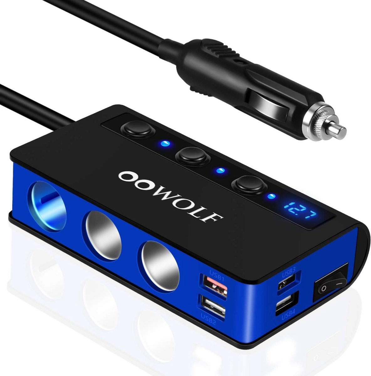 SnelShoppen - OOWOLF Sigarettenaansteker Auto, 3-Way 180W 12V/24V Auto Distributeur Socket met QC 3.0 Snellader, Voltmeter en 4 USB Poorten voor GPS,