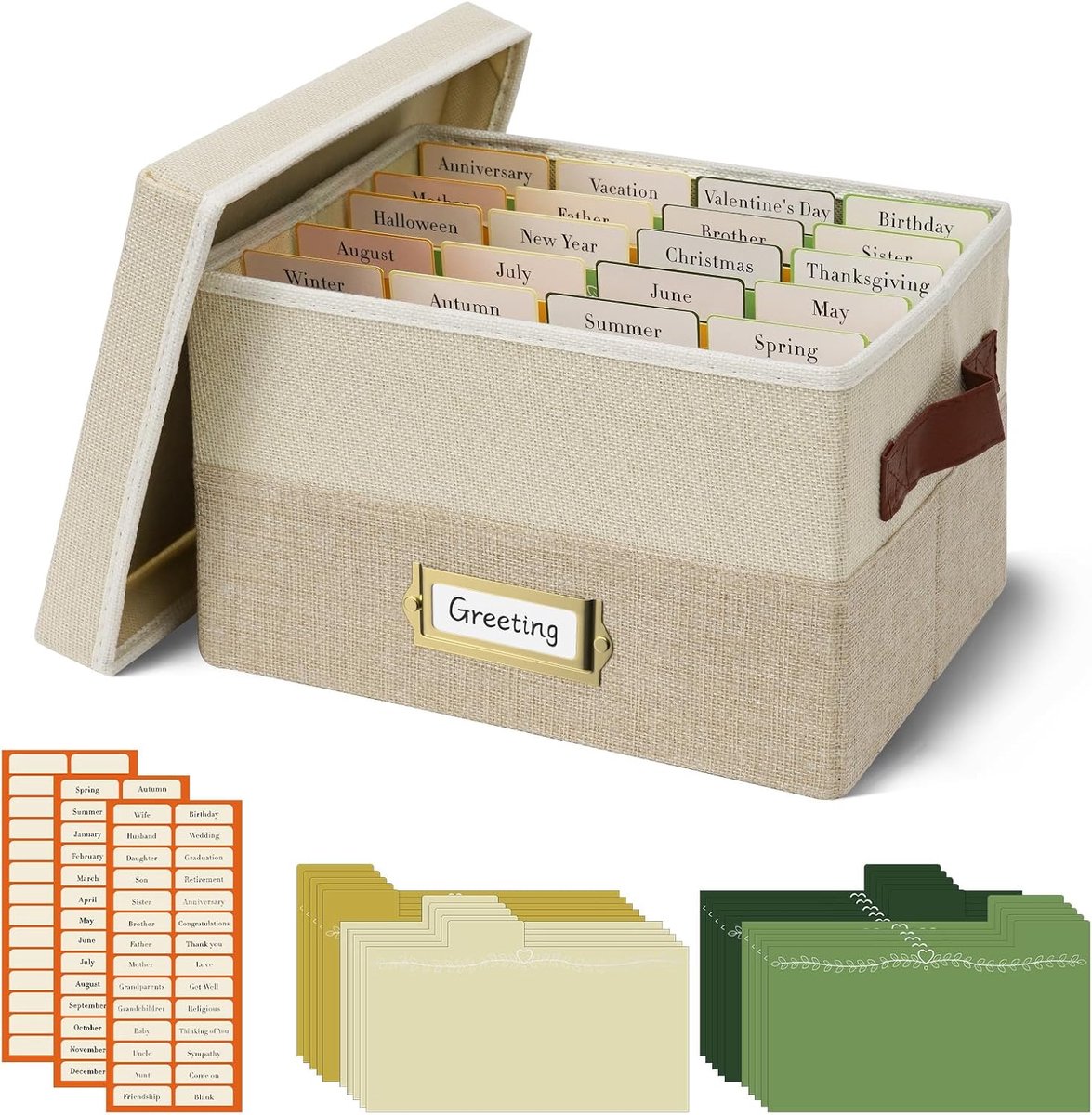 SnelShoppen - Opbergdoos voor Wenskaarten met 20 Verplaatsbare Verdelers, 84 Zelfklevende Labels, Vouwbaar, Ideaal voor Wenskaarten, Foto's, Enveloppe
