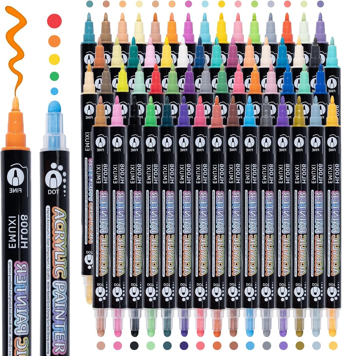 SnelShoppen - 60 Kleuren Acryl Stiften Set - Watervaste Marker Pens voor Glas, Canvas, Hout, Keramiek, Creatief Knutselen, Feestdagen, DIY Projecten