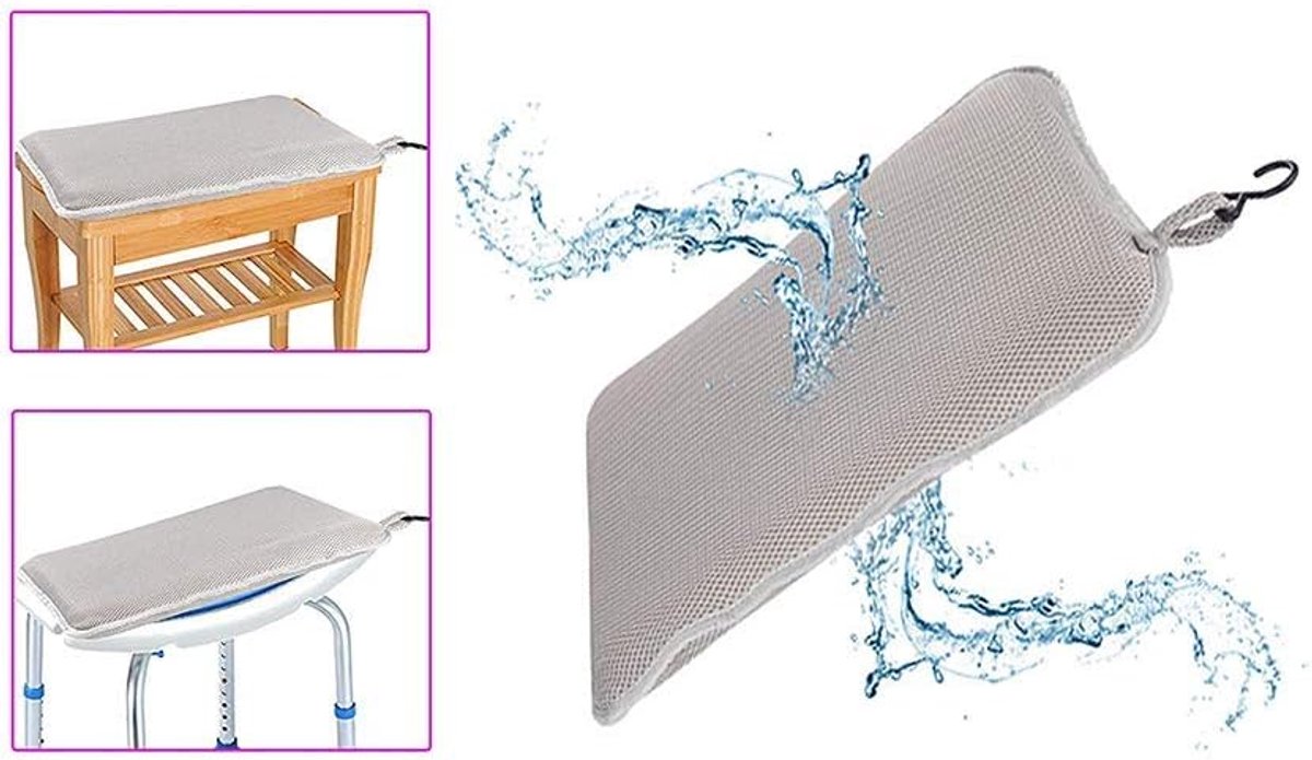 SnelShoppen - Comfortabele Douchebank met Kussen, Badstoel voor Senioren en Invaliden, Padded Badzitje, 3D Mesh en Ademend Schuim, Ideaal voor Badkuip