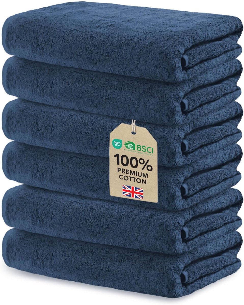 SnelShoppen - Set van 6 Donkerblauwe Badhanddoeken 70x140 cm - Groot Formaat, 100% Katoen, Hoge Dichtheid 500 g/m², Ultra Absorberend, OEKO-TEX Gecert