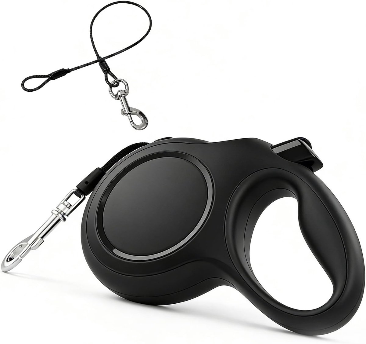 SnelShoppen - 8M Retractable Dog Lead - Bijtbestendige Hondenriem met Rolmechanisme, Zwart, Inclusief Poepzakjeshouder en Stalen Kabel, Geschikt voor
