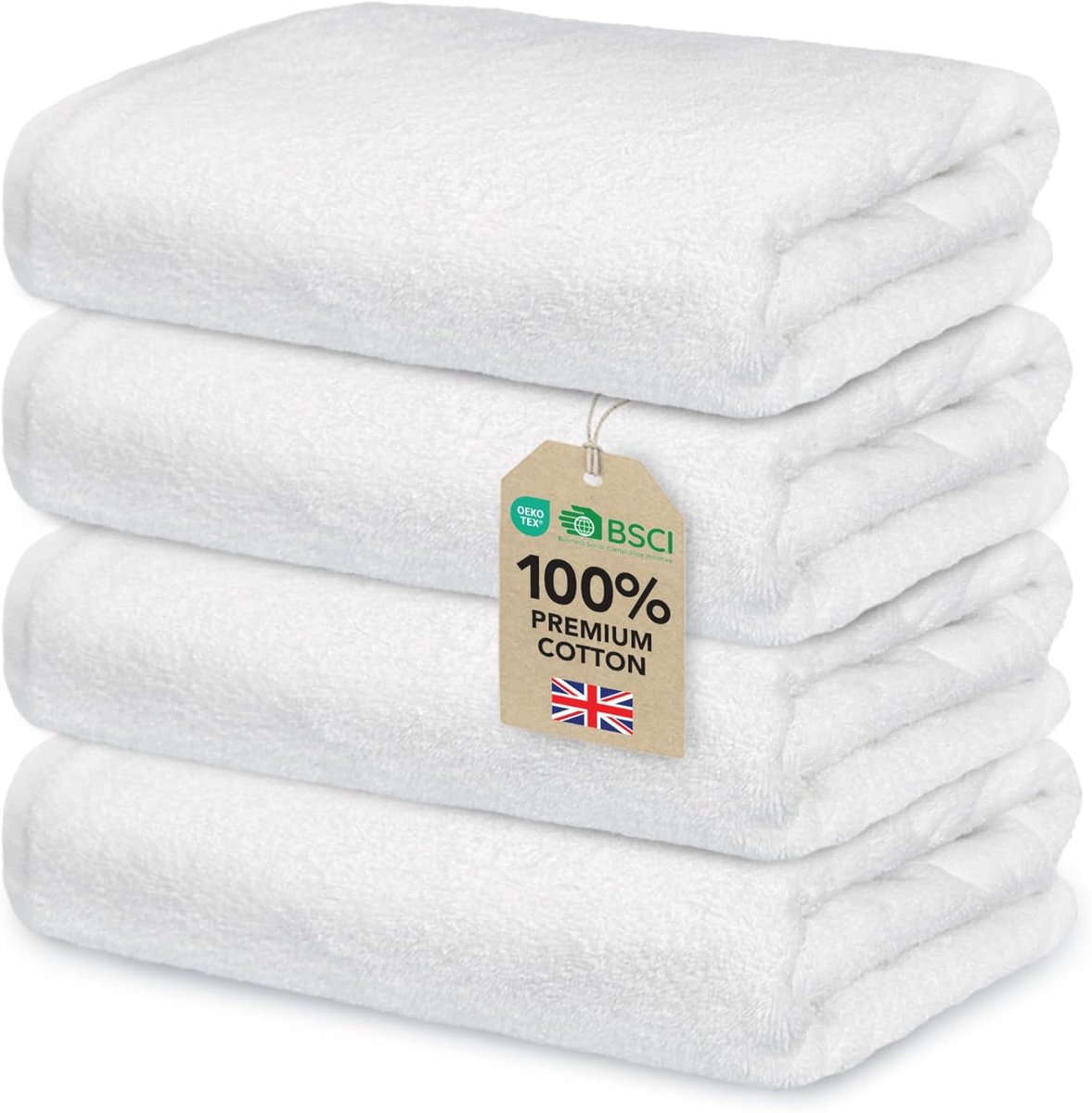 SnelShoppen - Luxe Badset 4 Badhanddoeken 70 x 140 cm, 100% Katoen, 500 g/m², Super Zacht en Absorberend, Oeko-Tex Gecertificeerd, Wit - Perfect voor