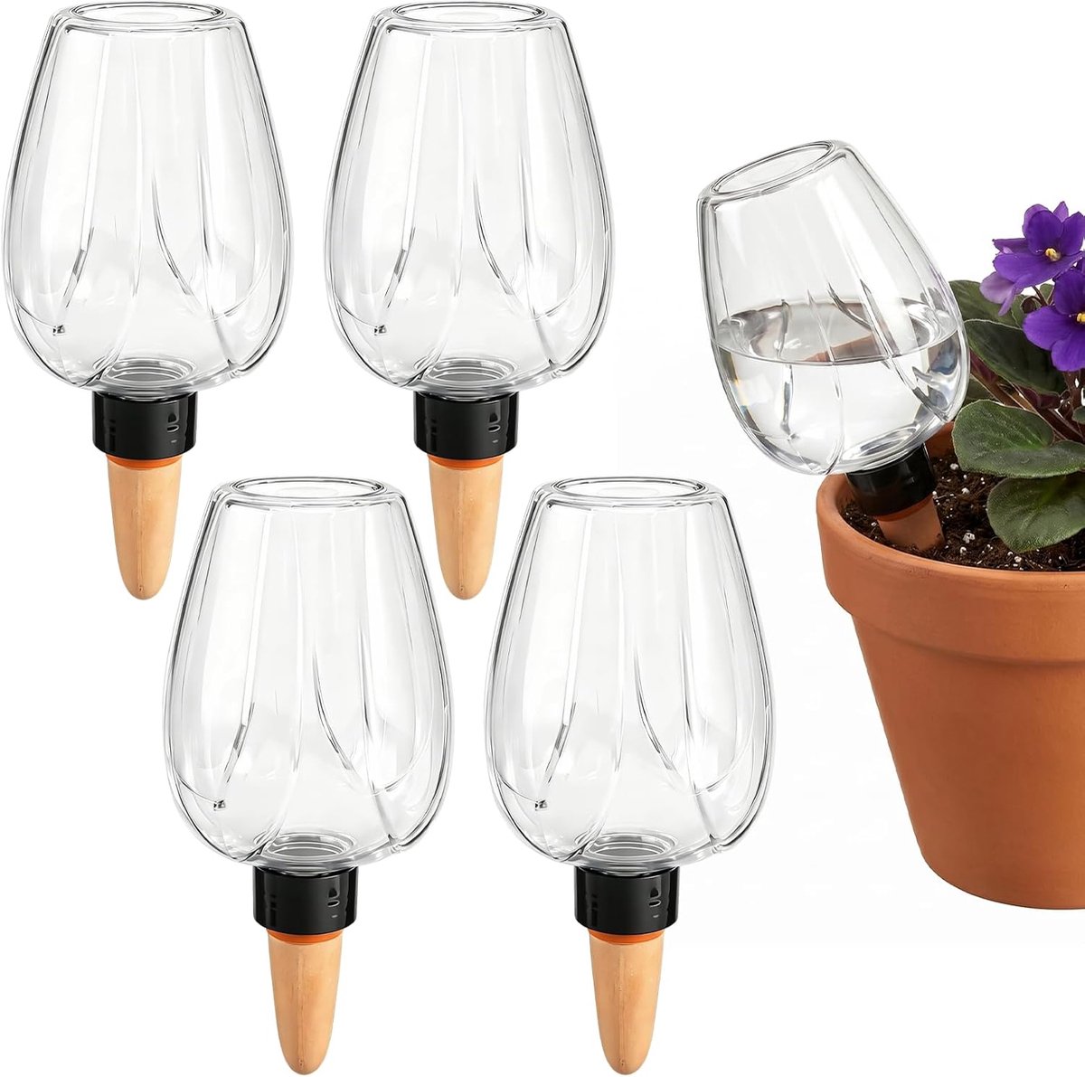 SnelShoppen - Bewateringsballen 4 stuks - Automatische Plantirrigatie 350 ml - Kunststof en Keramisch - Zelfbewatering voor Binnen en Buiten - Voor Ka