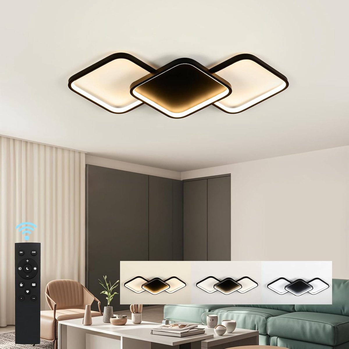 SnelShoppen - Dimbare LED Plafondlamp met Afstandsbediening, 38W, 4560 Lumen, Verstelbare Kleurtemperatuur, Ideaal voor Woonkamer, Slaapkamer, Badkame