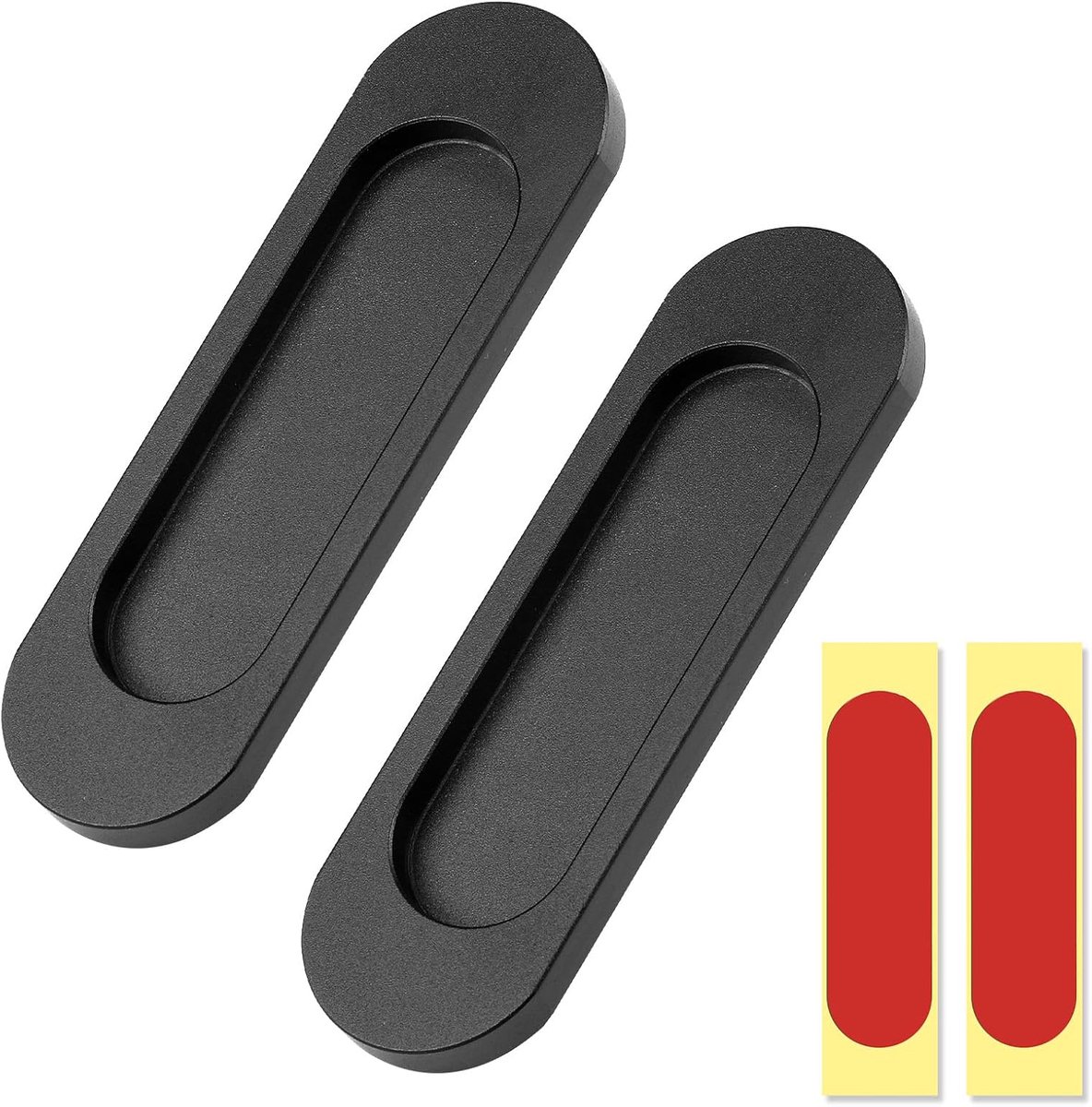 SnelShoppen - Set van 2 Oval Sliding Door Handles - Zelfklevende Aluminium Handgrepen - Duurzaam en Roestbestendig - 30 x 100 mm - Zwart - Voor Barn D