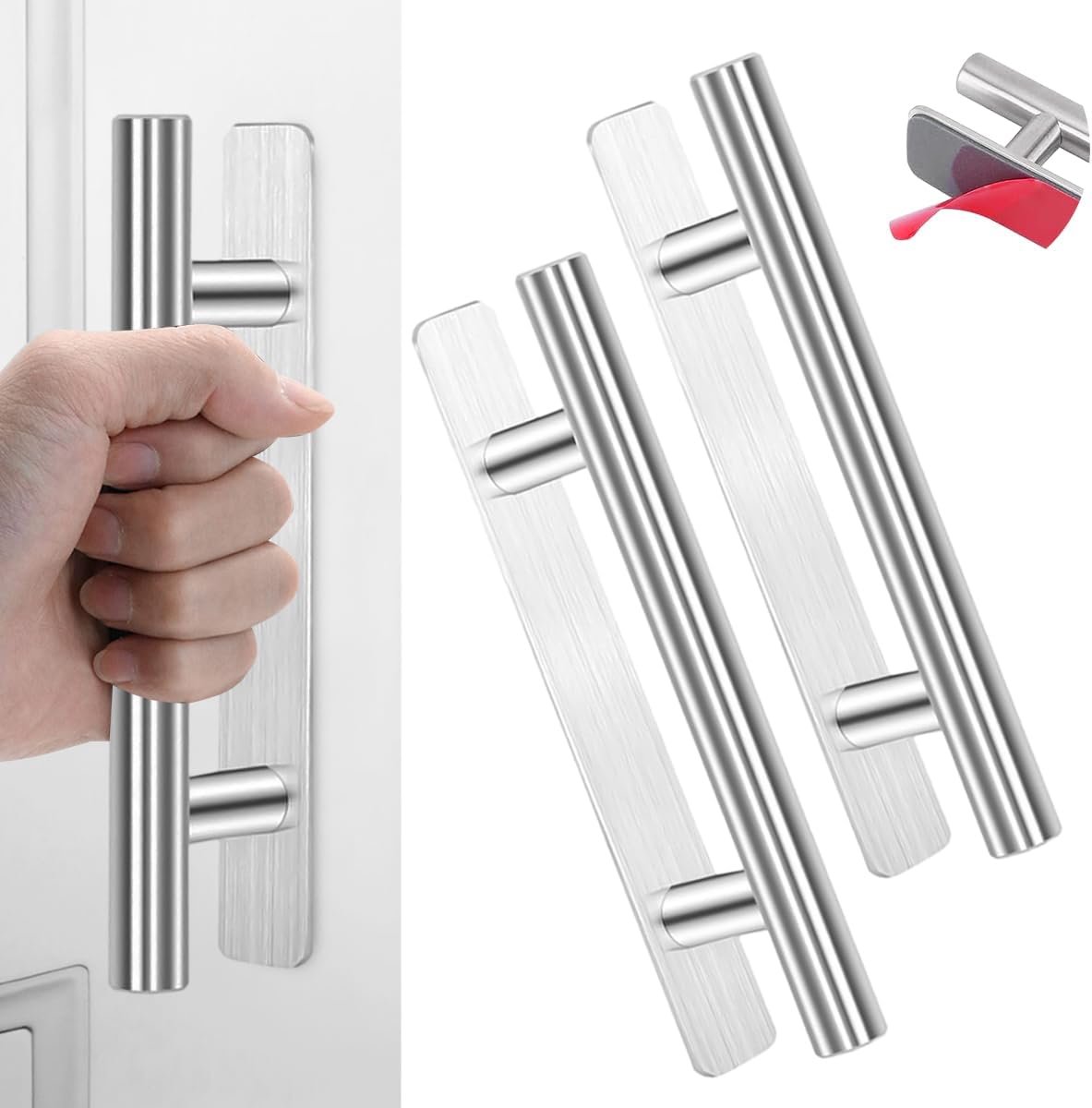 SnelShoppen - Zelfklevende Keuken Cabinet Handgrepen RVS, Geen Boren, Duurzame Meubel Handvatten voor Kast, Badkamer, Slaapkamer, Deuren en Vensters,