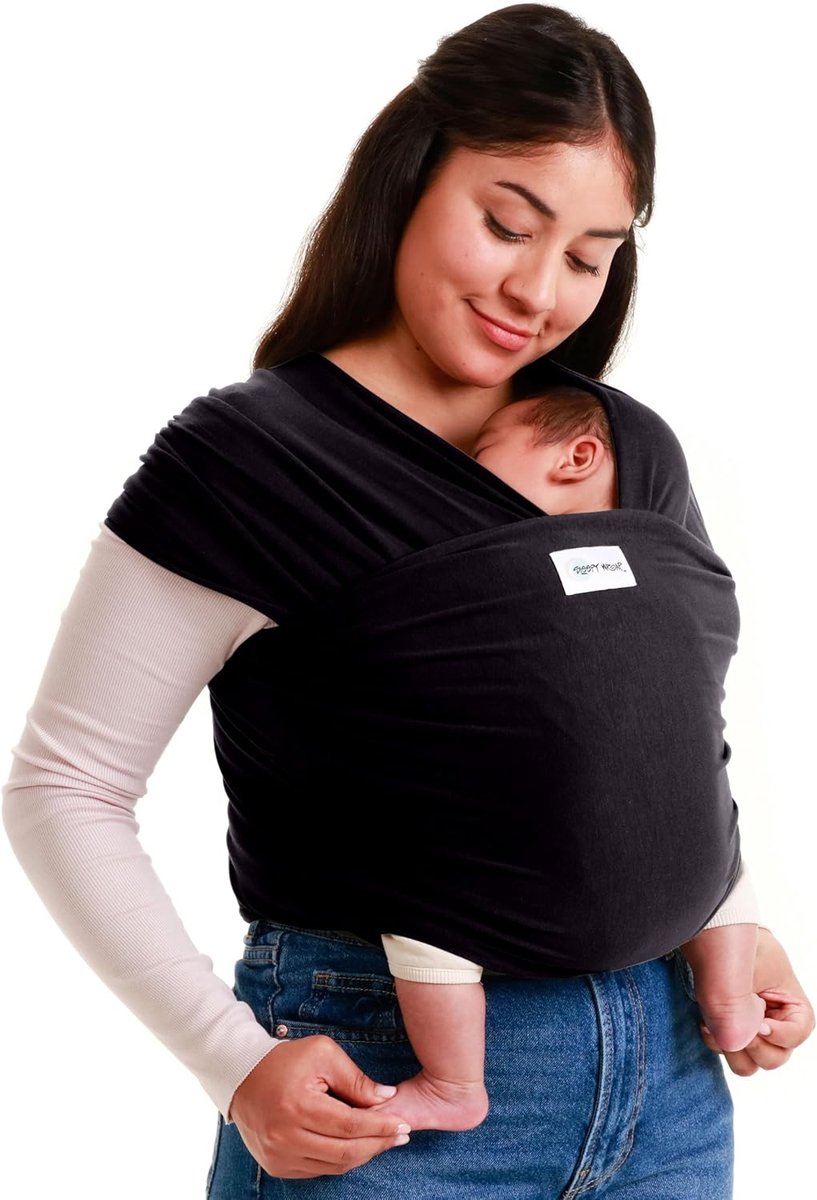 SnelShoppen - Sleepy Wrap Baby Sling - Ergonomische, Elastische en Lichtgewicht Draagdoek voor Baby's en Peuters (3-15 kg) - Zwart - Handenvrij en Com