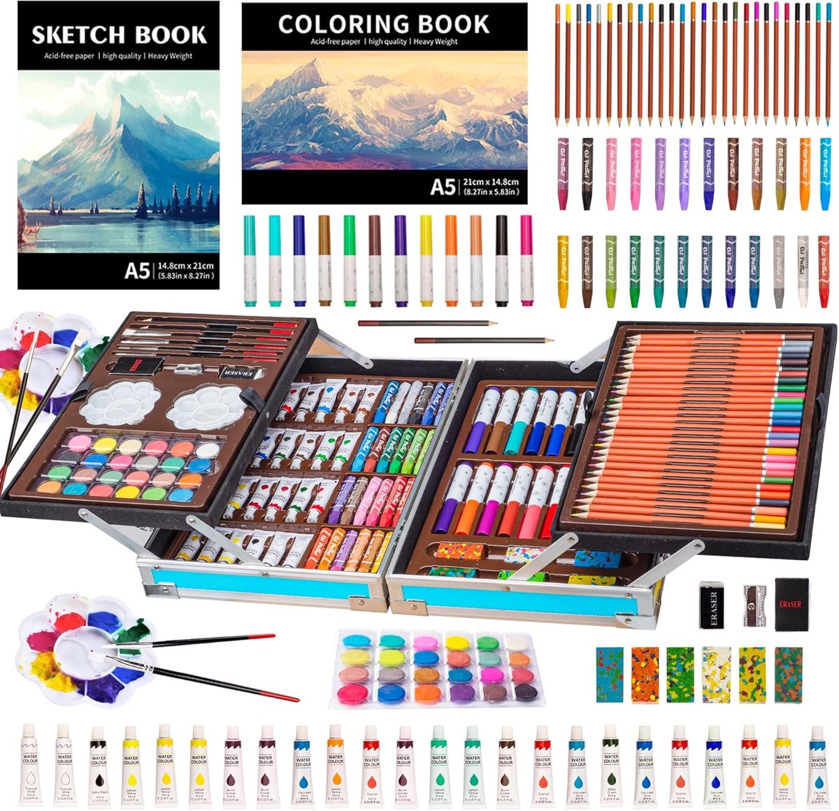 SnelShoppen - 139-delig Kunstset voor Kinderen, Teken- en Schilderset, Deluxe Creatieve Benodigdheden voor Jongens en Meisjes van 4 tot 12 Jaar, Perfe