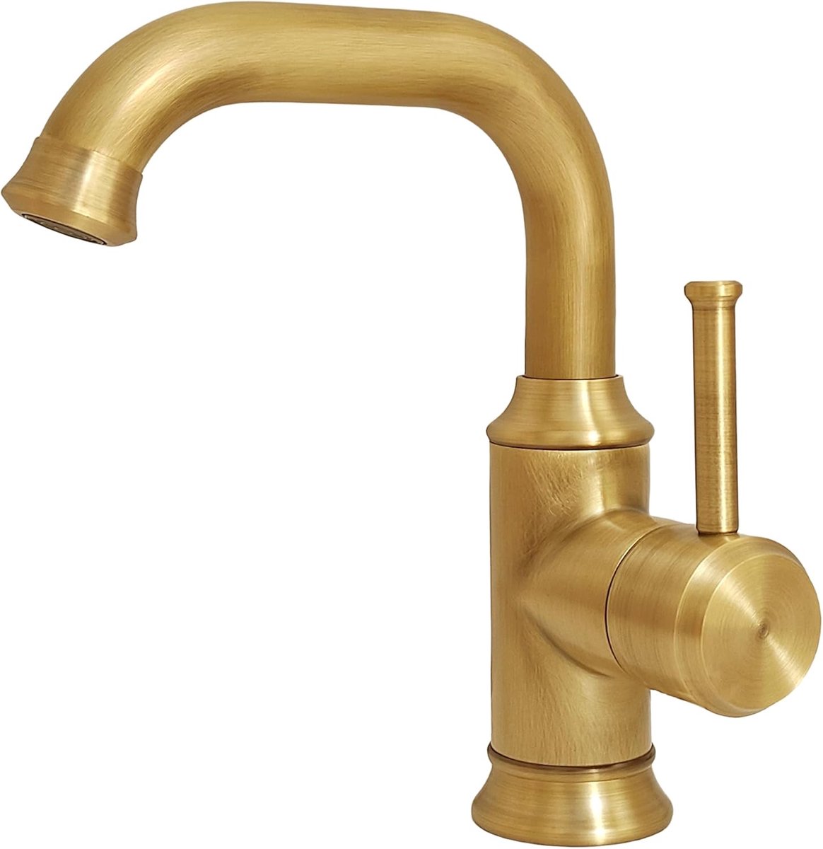 SnelShoppen - Vintage Badkamerkraan Antiek Messing 360° Draaibaar, Enkele Hendel Mengkraan met 2 Stuks Aansluitslang G3/8 voor Badkamer