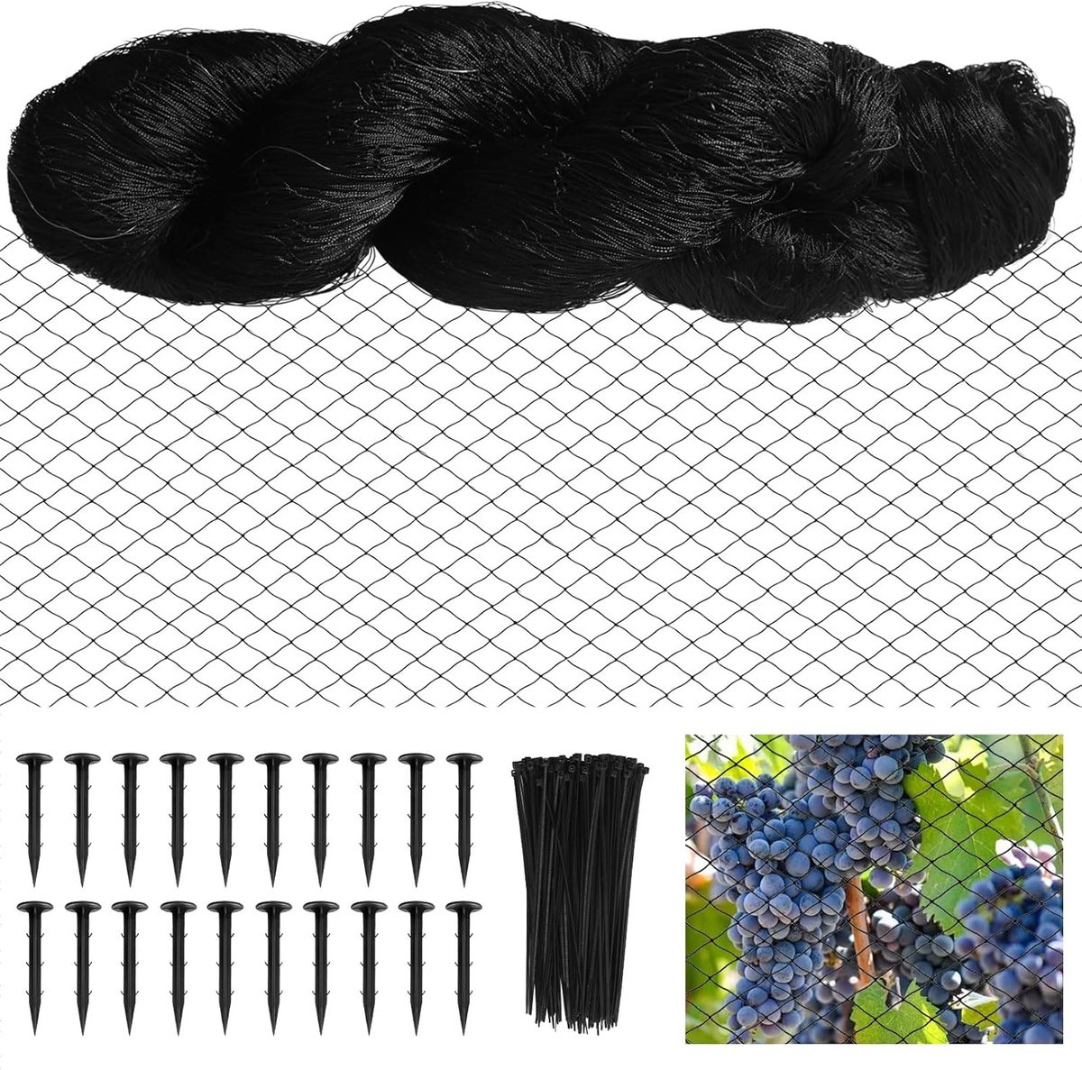 SnelShoppen - Bird Protection Net 10x10m - Sterk Nylon Tuinnet voor Fruitbomen, Groenten, Balconies - Herbruikbaar en Weerbestendig Met Kabelbinders e