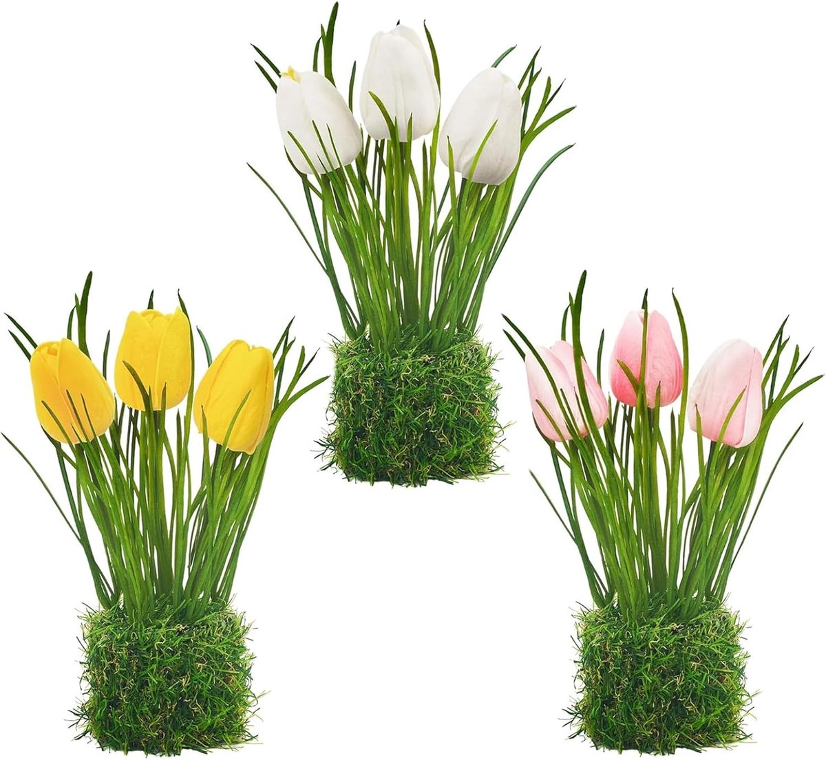 SnelShoppen - 3 Bundels Kunstbloemen Tulpen - Realistische Nepbloemen met Mos - Perfecte Bloemboeketten voor Tafel Decoratie, Woonkamer, Balkon, Feest
