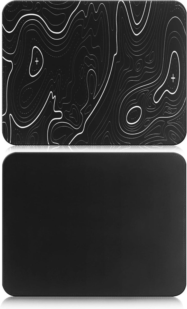 SnelShoppen - Mouse Pad Set van 2 - Zwart en Zwart Textuur - 270 x 210 mm - Ultra Dun - Soft, Gladde Oppervlak - Waterdicht - Niet-Glijdende Rubber Ba