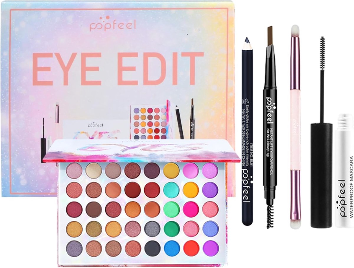 SnelShoppen - All-In-One Oogmake-up Set, 40 Kleuren Oogschaduw Palet met Mascara, Wenkbrauwpen, Eyeliner, Cosmetische Kwast, Make-up Set voor Tieners,