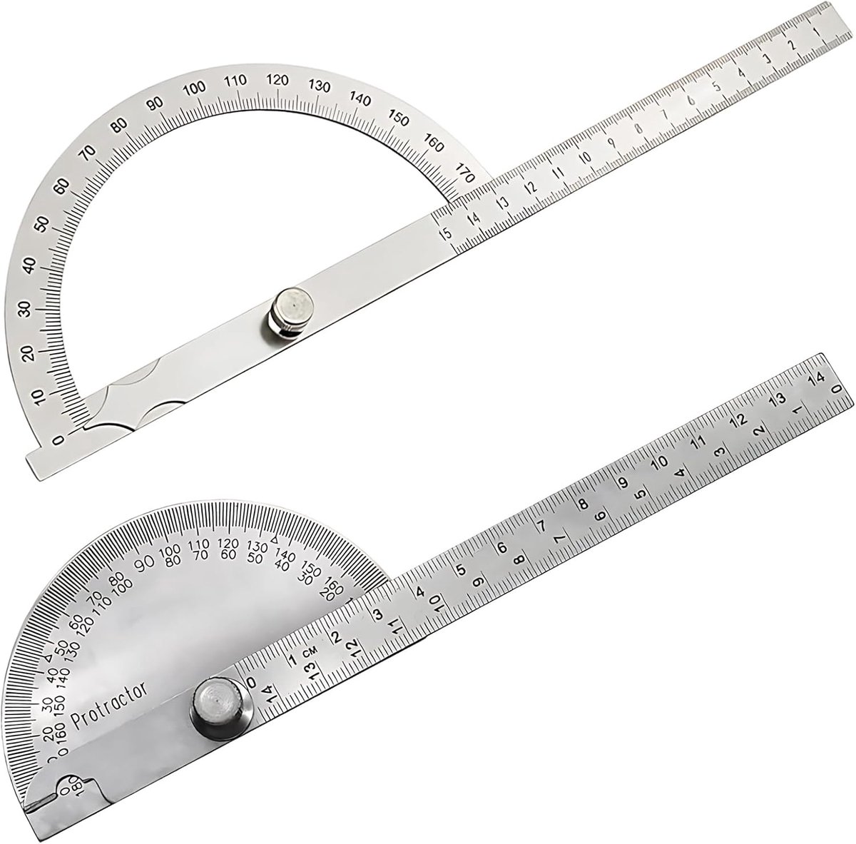 SnelShoppen - 2 Stuks Professionele Hoekmeter Protractors van RVS (0-180 Graden) met Vergrendelingsschroef, Precisie Instelbare Hoekmeter voor School,
